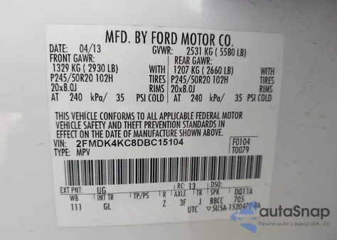 2013 Ford Edge Limited from USA, damaged, VIN 2FMDK4KC8DBC15104